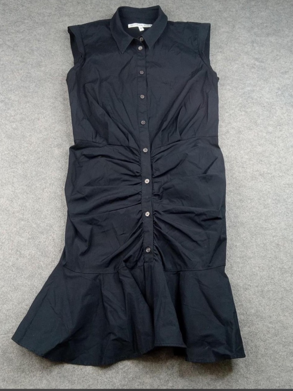 Veronica Beard Black Sleeveless Button-Front Ruched Midi Dress